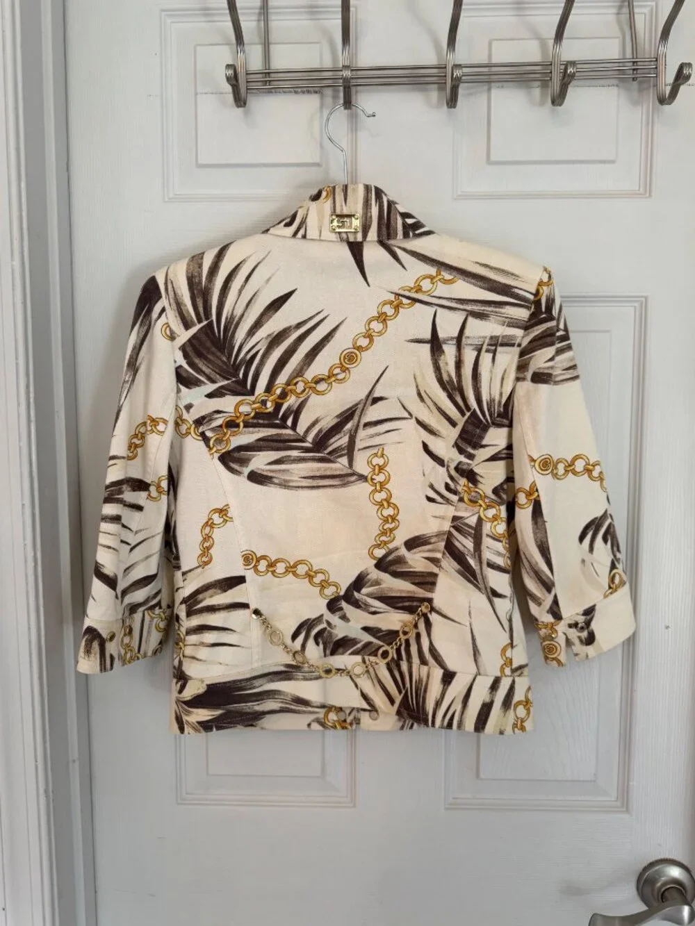 St. John Sport By Marie Gray Palm & Chain Print Jacket Zip-Up Pockets Made In US - Picture 4 of 16